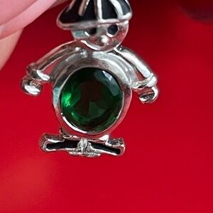 925 Silver Pendant,Little Boy Charming Silver with Green Gemstone.